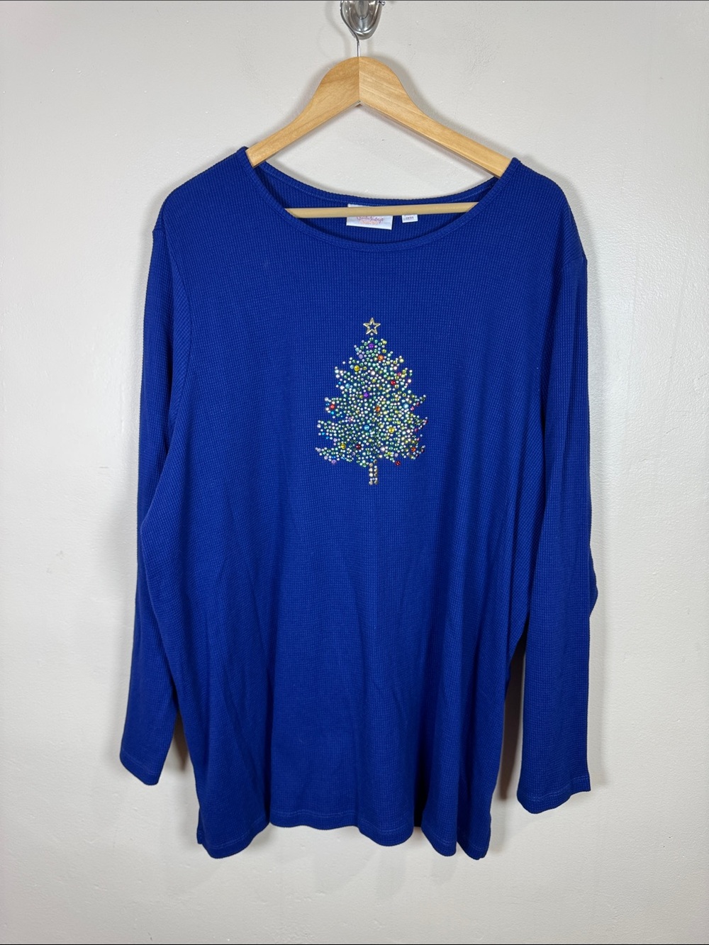 Quacker Factory Womens Plus Size 4X Top Long Sleeve Christmas Tree Rhinestone